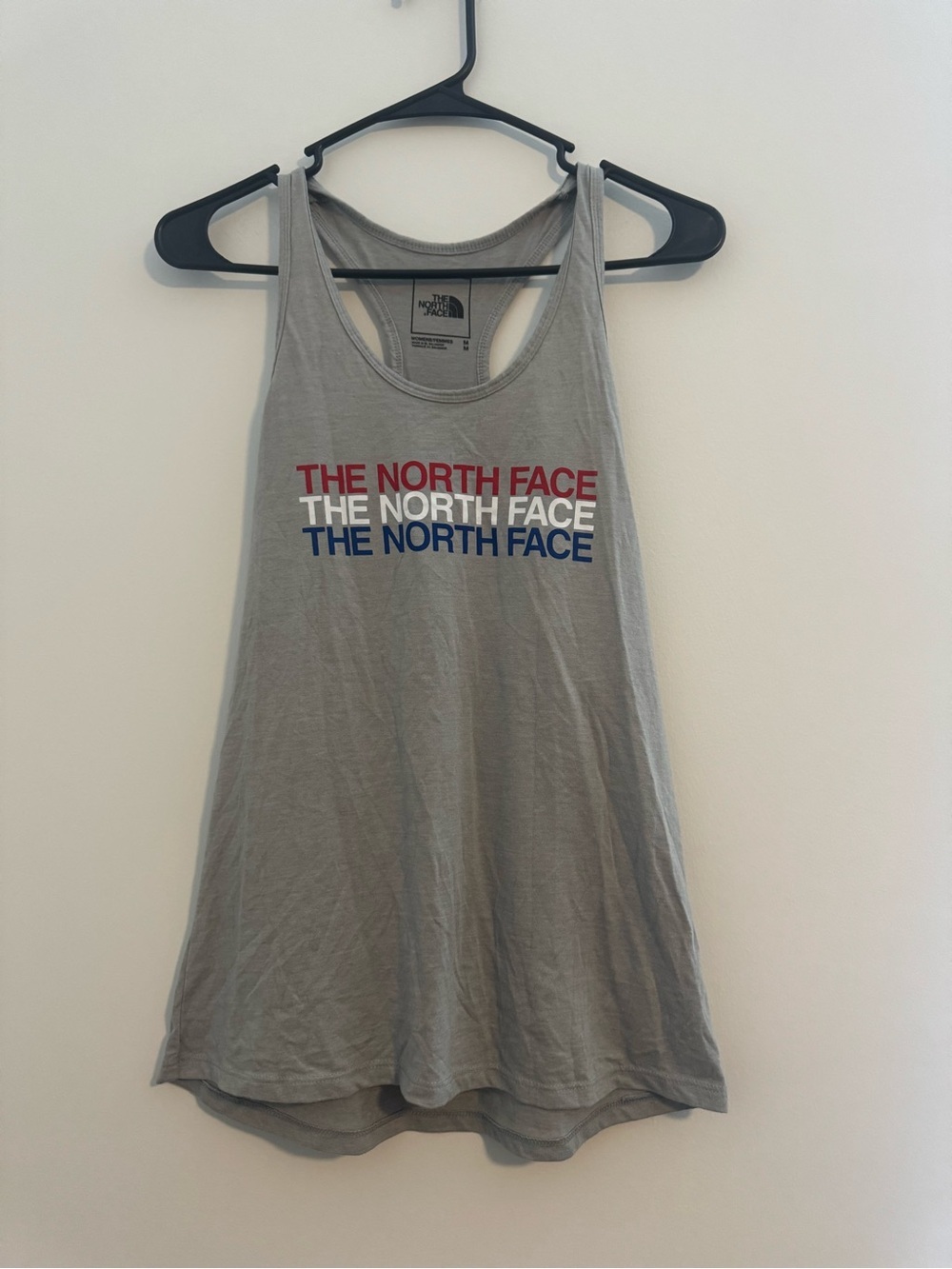 The North Face Women's Gray Racerback Tank Top In Red White and Blue